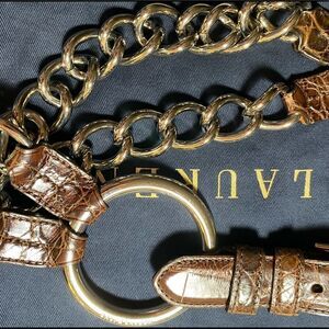 Ralph Lauren Made in Italy Alligator & Silver Tone Link O-Ring Tri-Strap Belt